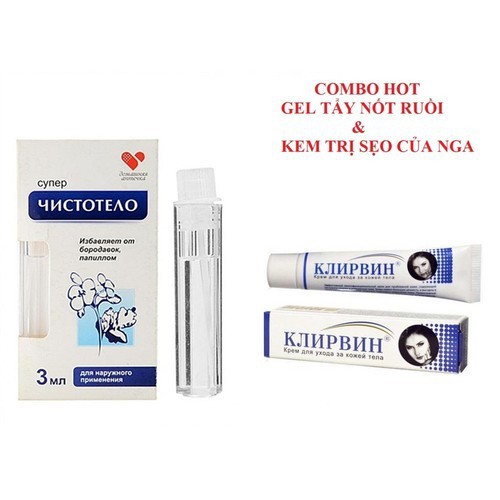 Combo Tẩy Nốt Ruồi Xóa Mụn Ruồi Tại Nhà Dvelinil Nhập Khẩu Nga Và Gel Mờ Sẹo Kem Ngăn Sẹo Nga Klirvin Kem Ngừa Sẹo Lồi Thâm Sẹo Rỗ Lâu Năm Các Loại Sẹo Mụn