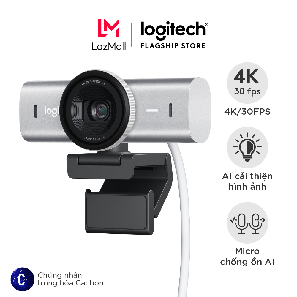 Webcam Logitech MX BRIO Ultra HD 4K - Hội họp & truyền trực tuyến Mic kép giảm ồn Show Mode USB-C