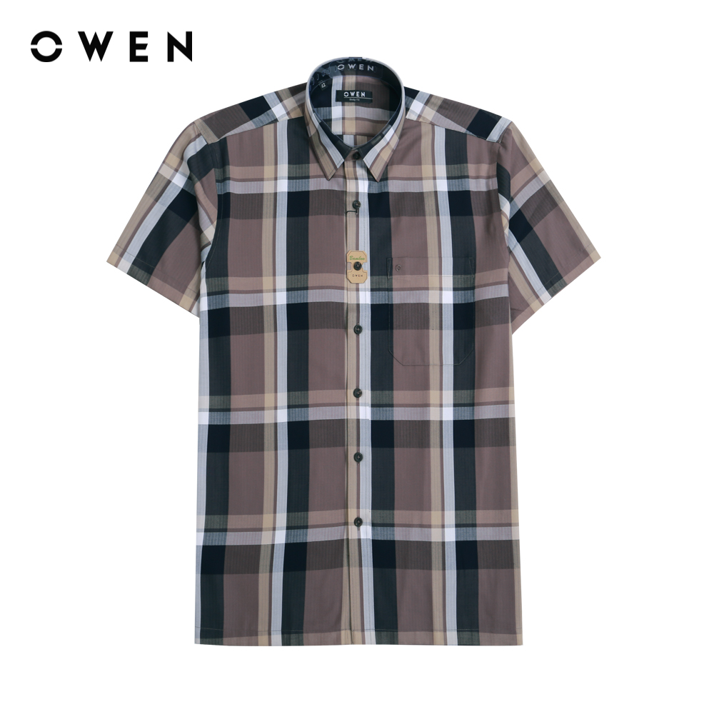 OWEN - Áo sơ mi ngắn tay Body Fit BA220892NT màu Nâu chất liệu Bamboo