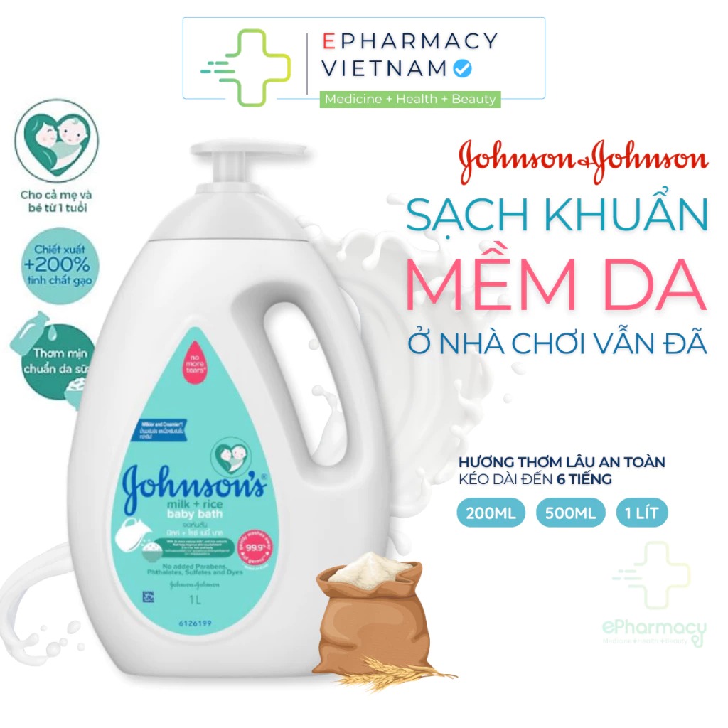 Sữa tắm Johnsons Milk Rice Bath chiết xuất sữa gạo dưỡng ẩm da mềm mại