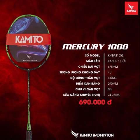 Vợt cầu lông Kamito Mercury 1000 chính hãng cần bằng công thủ toàn diện