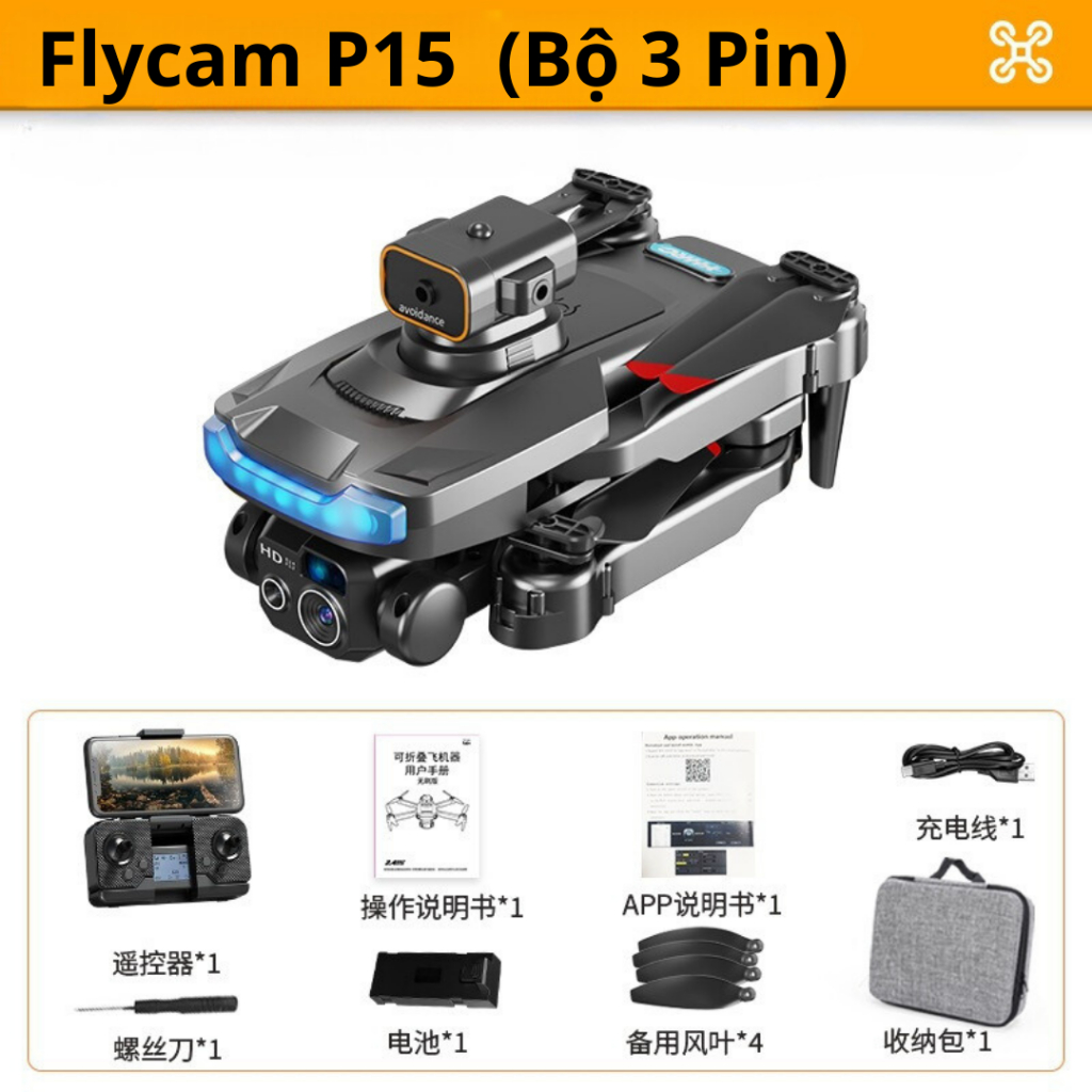 Drone camera 4k mini Máy Bay Flycam P15 Pro trang bị camera kép 4k cảm biến chống va chạm thông minh