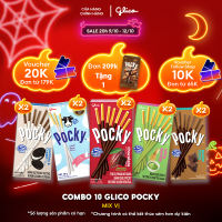 Combo 10 Hộp Bánh Que Phủ Kem Nhiều Vị Glico Pocky (00449_2 Cookie & Cream - 2 Matcha - 2 Sữa Hokkaido - 2 Double Choco - 2 Socola)
