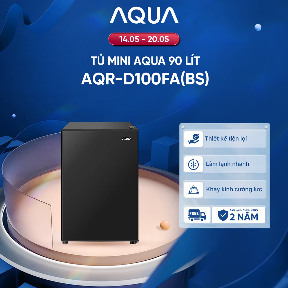 Tủ lạnh Aqua AQR-D100FA(BS) 90 lít - Mini 1 cánh, màu Đen, dung lượng lớn, tiết kiệm điện