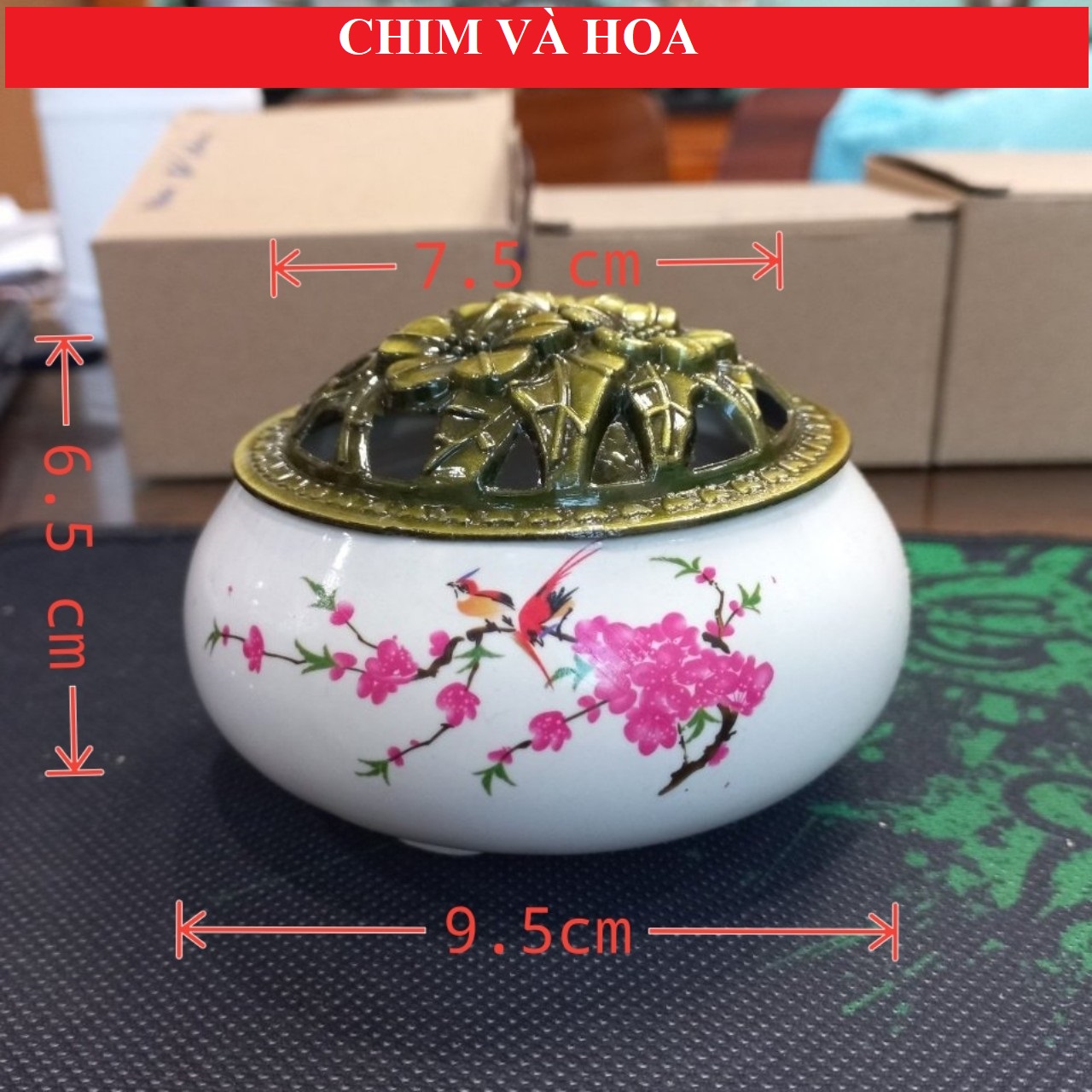 Lư xông trầm bằng gốm cỡ lớn Đk 9.5cm xcao 6cm x miệng 7.5cm Lư đốt trầm nhiều mẫu mã- Lưu ý sử dụng Freeship max