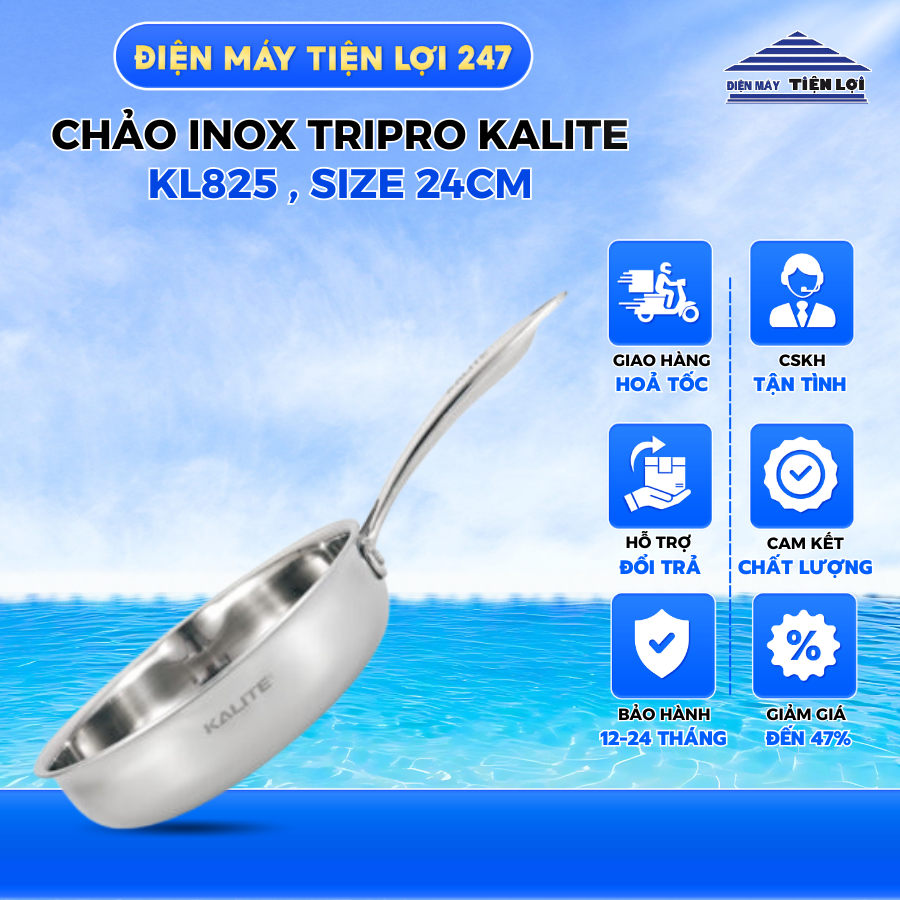 Chảo inox nguyên khối Kalite KL825 - Điện Máy Tiện Lợi 247