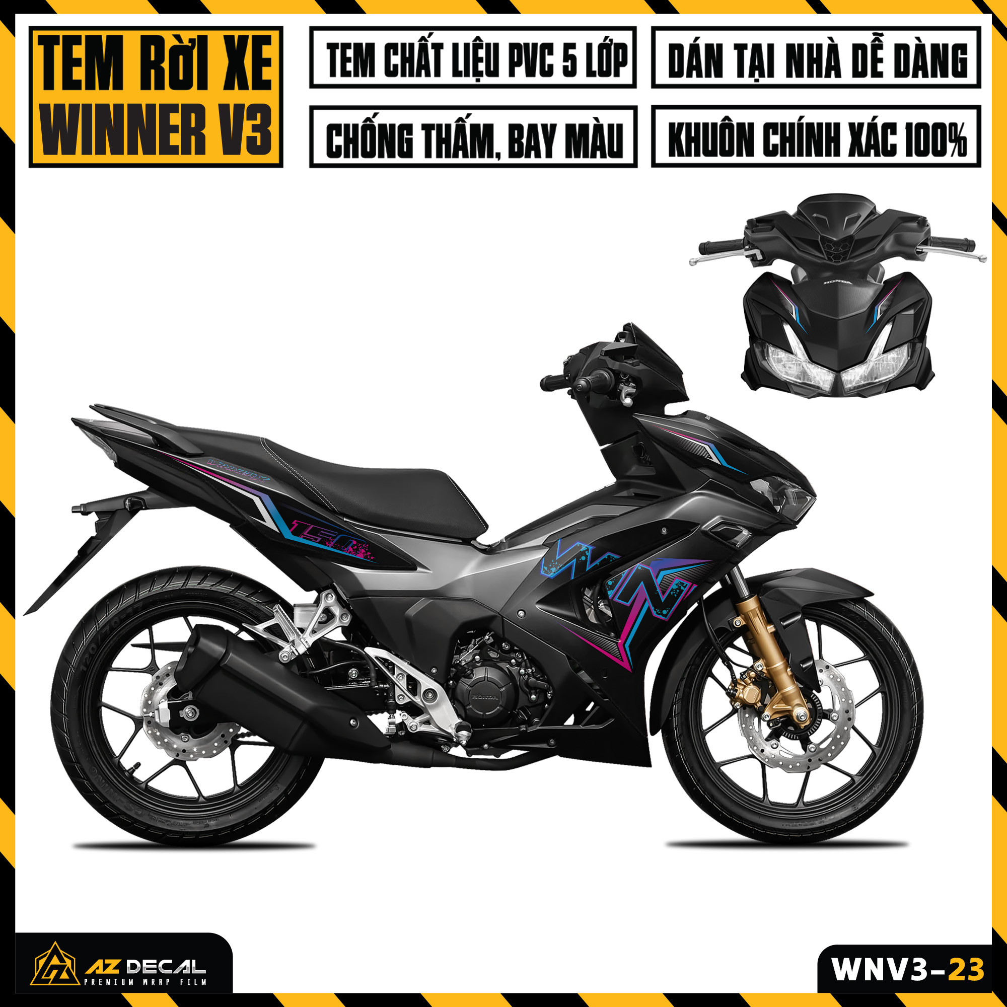 Tem Xe Winner V3 | WNV3-23 | Team Decal Hình Dán Winner X 150 2022 Đen Đỏ Trắng Chống Nước Bền Màu -