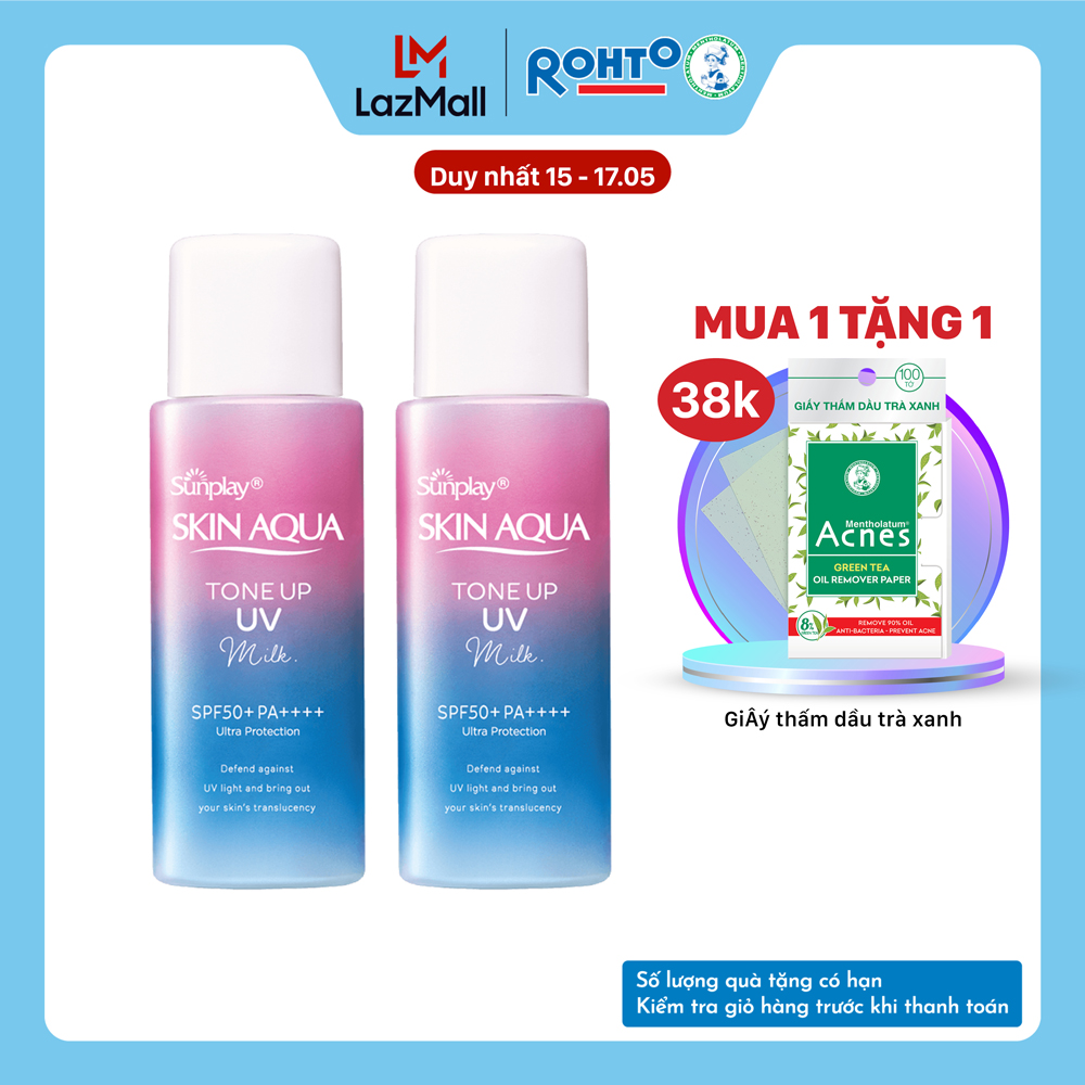 Bộ đôi kem chống nắng nâng tông dạng sữa dành cho da dầu hỗn hợp Sunplay Skin Aqua Tone Up UV Milk Lavender SPF50+ PA++++ (50g)