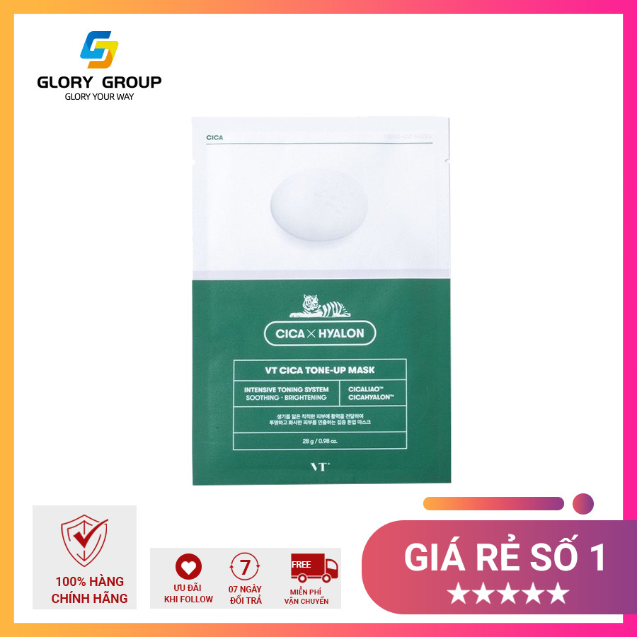 Mặt Nạ Một Miếng Cao Cấp Dưỡng Trắng Nâng Tone Da Vt Cica Tone Up Mask Dưỡng Da Trắng Sáng Nâng Tone Da Tự Nhiên Chính Hãng