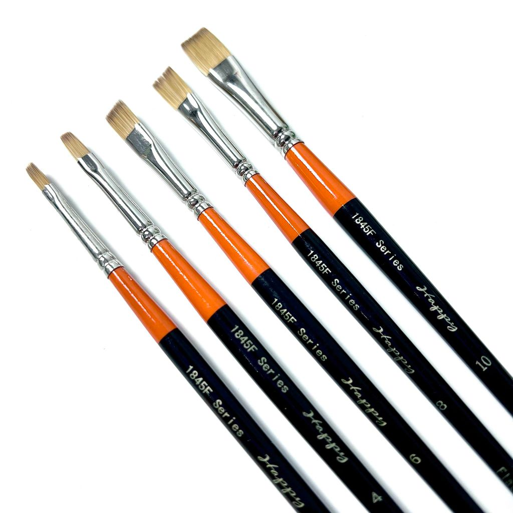 Cọ lông tổng hợp HAPPY Đầu Dẹt - HAPPY Synthentic 1845F Flat brush (Thân viền đỏ)