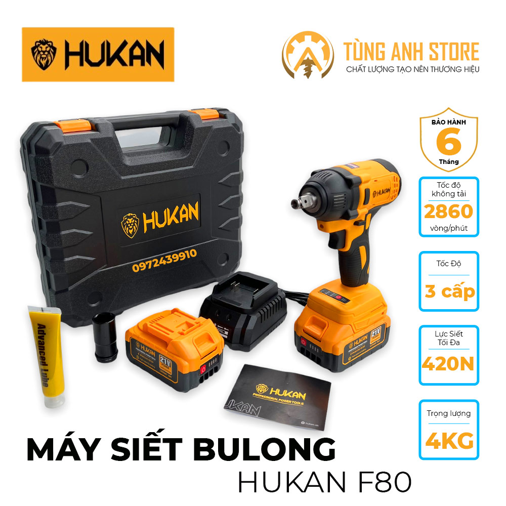 Máy Siết Bulong HUKAN F80 21v Brushless lựu siết 420N.M tặng kèm túi đeo Hukan