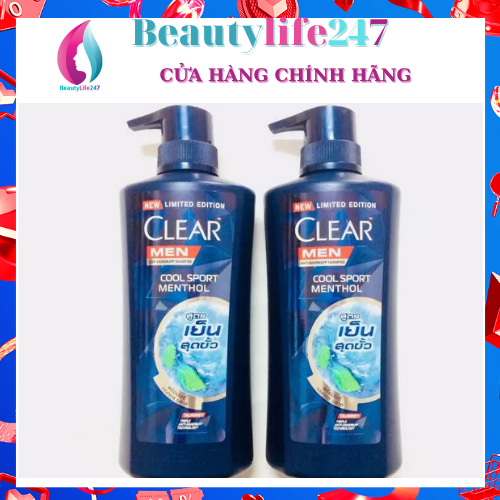 [Hcm]Combo 2 Chai Dầu Gội Clear Men Tinh Chất Bạc Hà Mát Lạnh Sạch Gàu Cool Sport Menthol Thái Lan