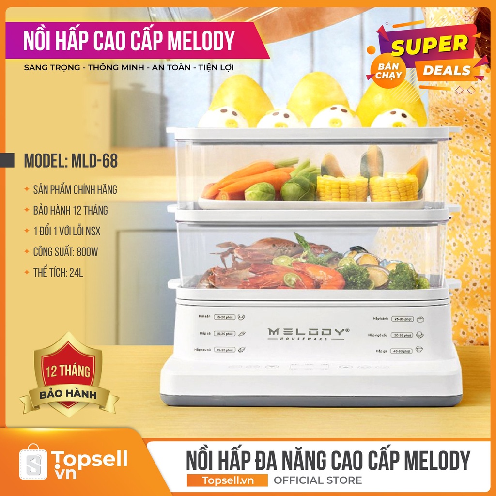 Nồi Hấp Điện 3 Tầng MELODY LEBENLANG Dung Tích 24l Hấp Bánh Bao Xửng Hấp Hàng Cao Cấp Bản 2023 - Bảo