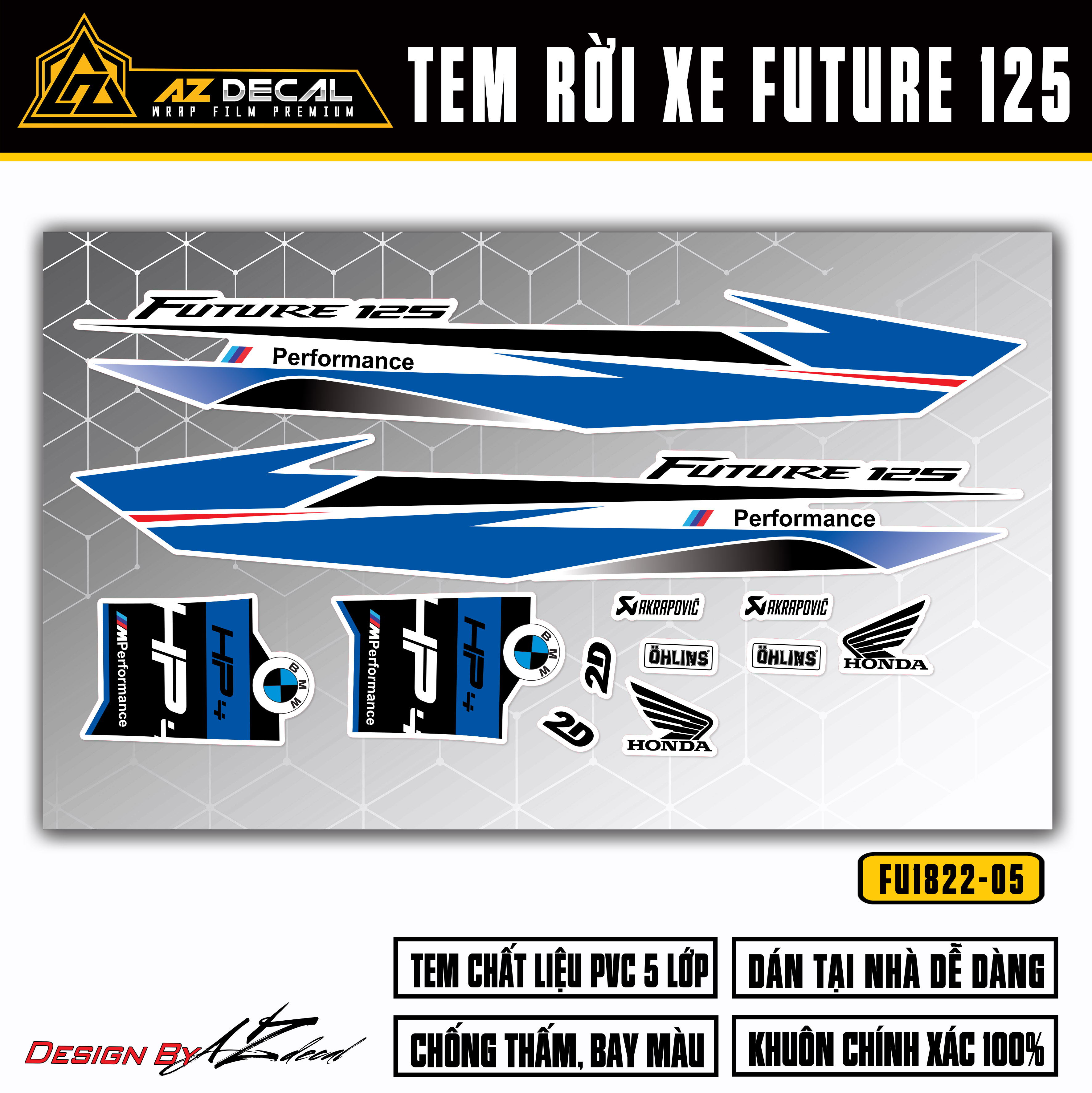 Tem Rời Dán Xe Future FI 125 Mẫu HP4 | FU-05 | Team Decal Cao Cấp Cho Future Đời 2012 - 2022 Dễ Dán 