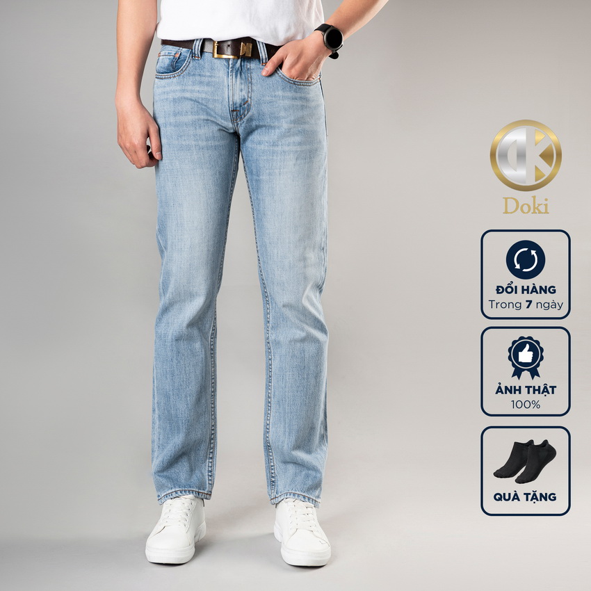 Quần jean nam ống suông xanh bạc SN-01 Quần suông ống rộng cao cấp không co giãn quần jean ống rộng 
