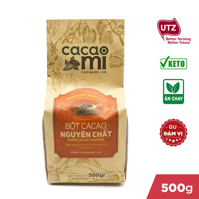 Bột cacao nguyên chất 100% không đường CACAOMI Premium gu đậm chuẩn vị ca cao chuyên pha chế socola nóng trà sữa làm bánh granola chocolate