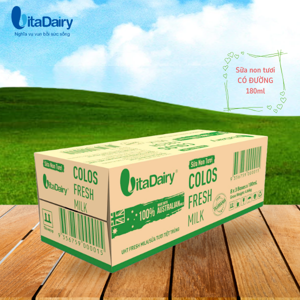 Sữa non tươi Colos Fresh Milk 180ml (CÓ ĐƯỜNG) thùng 24 hộp - Vitadairy