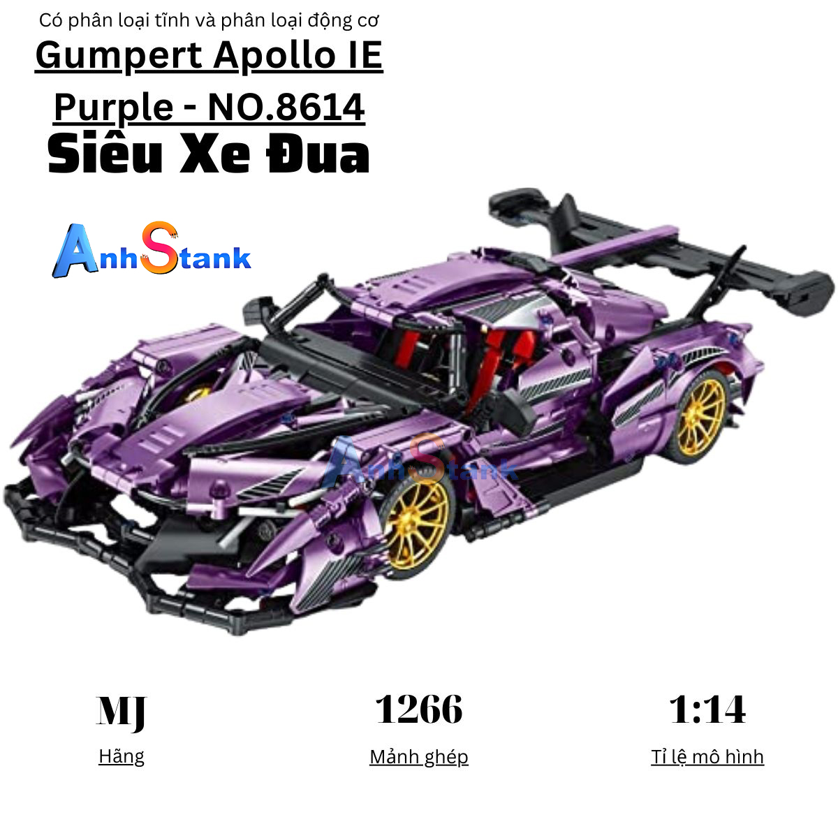 [Hoàn tiền 10%]Mô hình lắp ráp siêu xe technic Apolo Gumpert IE Purple tỉ lệ mô hình 1:14 1266 chi tiết mảnh ghép