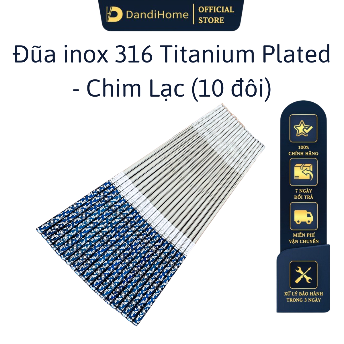 Bộ đũa inox 304 - 316 DandiHome 2020 chống trơn trượt sang trọng tinh tế