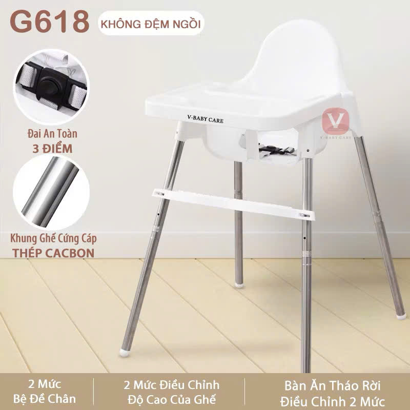 Ghế Ăn Dặm Cho Bé V-BABY Bệ Ghế Cố Định GA001 Và G618 Có 2 Mức Chiều Cao