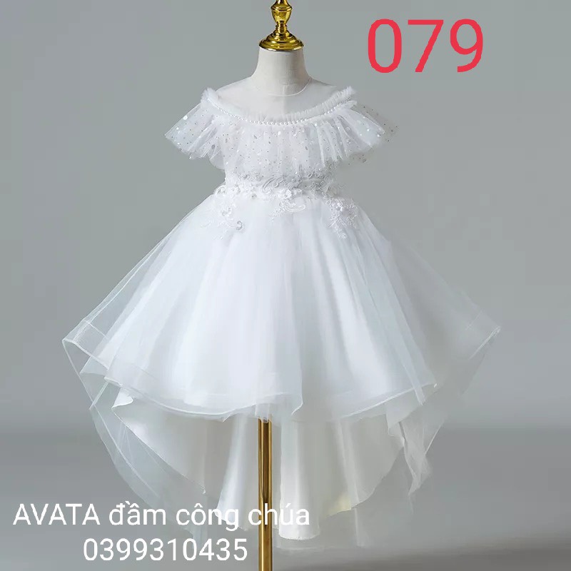 [FreeShip] [Ảnh thật] váy công chúa bé gái trắng đuôi tôm  đầm công chúa cho bé từ 8-40kg ( MÃ 079 )