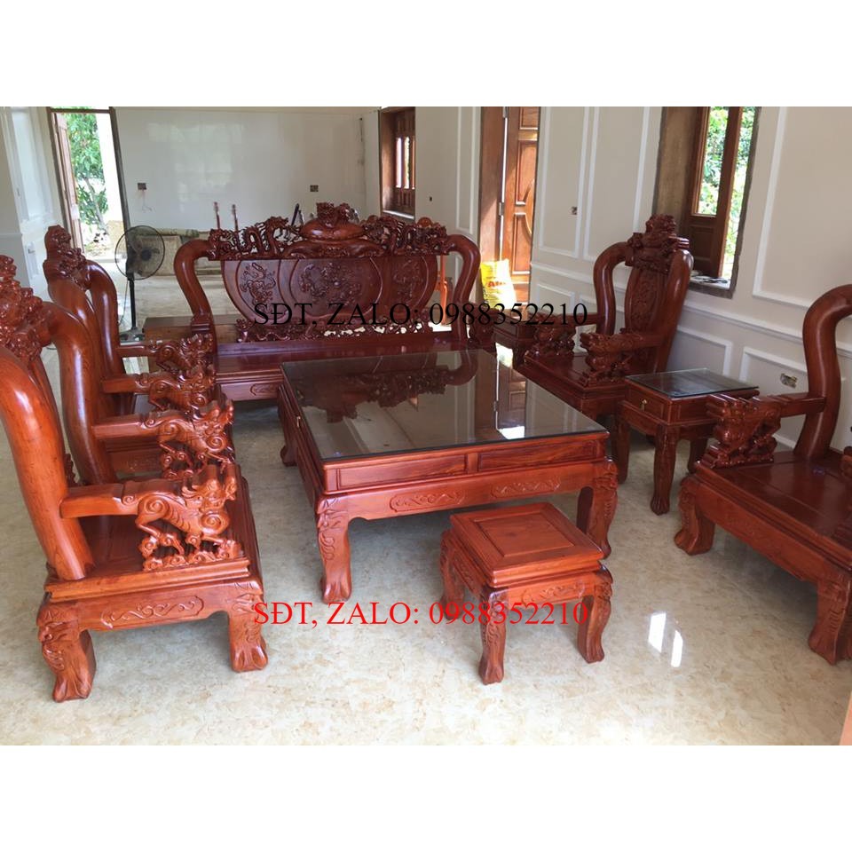Bộ bàn ghế gỗ phòng khách kiểu louis pháp gỗ hương đá