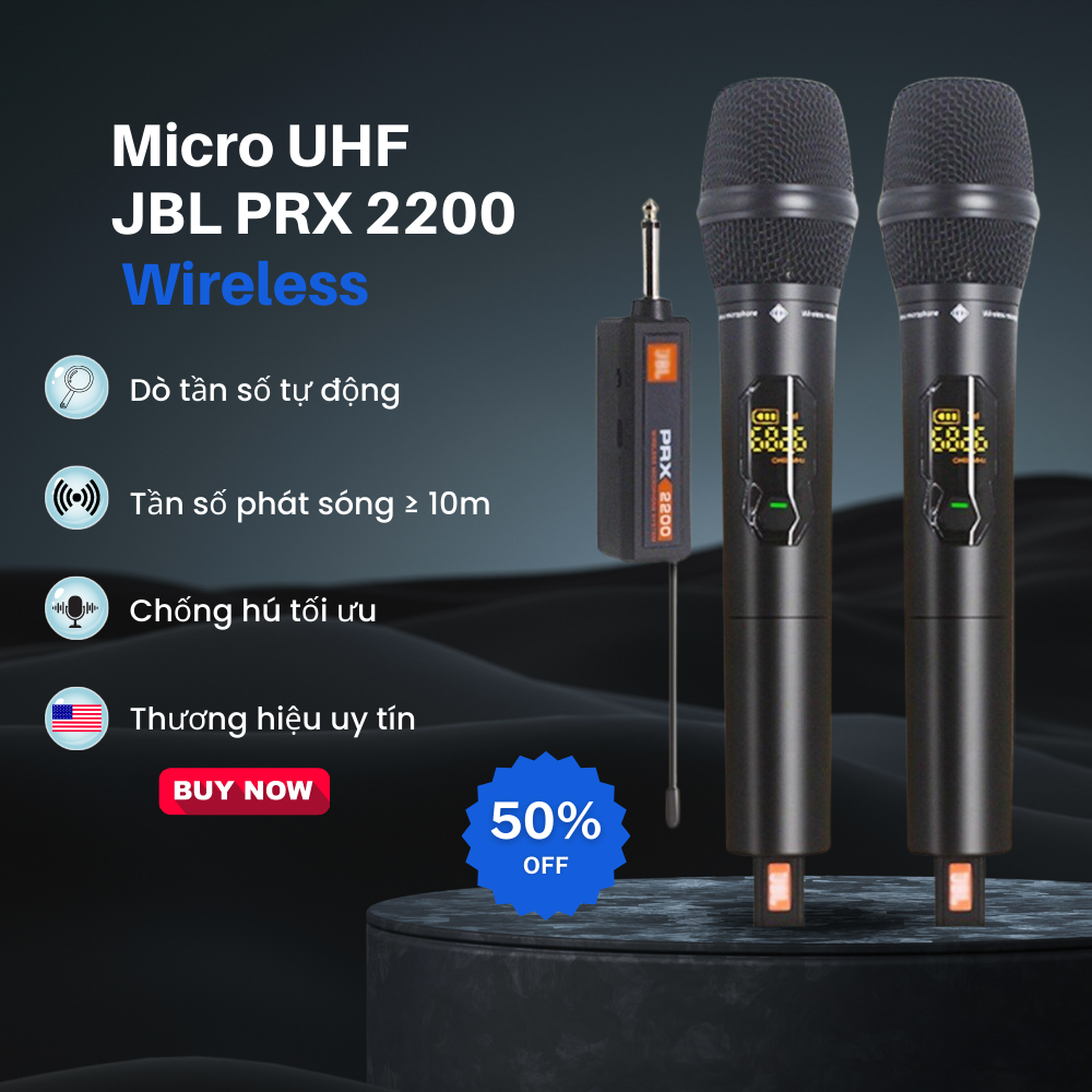 Micro Không Dây JBL Wireless Micro Không Dây Đa Năng JBL PRX 2200 Triệt Tiêu Tiếng Hú Tần Số UHF Độ