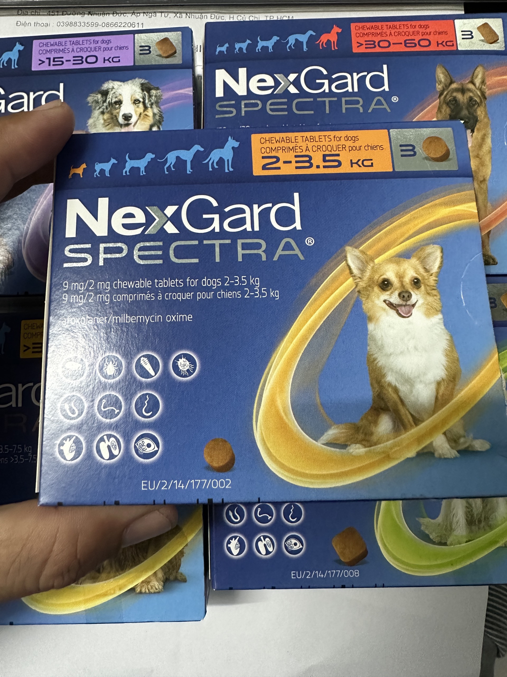 Hộp 3 viên nhai Nexgard Spectra sạch ve rận viêm da ghẻ xổ giun cho Chó