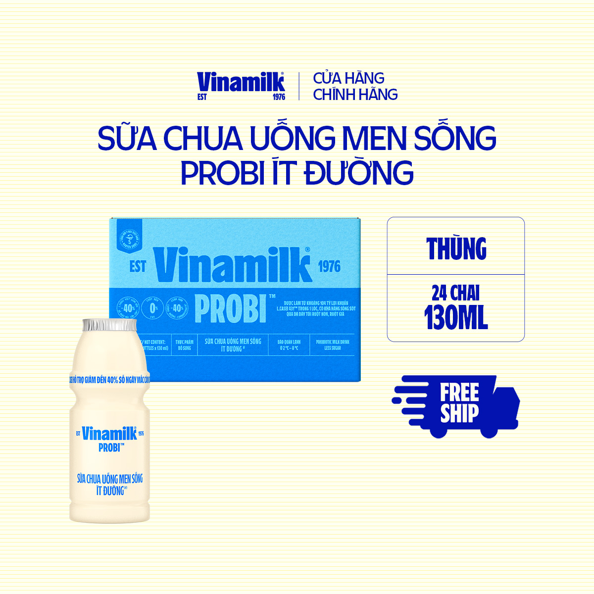 [CHỈ GIAO TRONG 15KM] Thùng Sữa chua uống Probi Ít Đường chai 130ml -24 chai/Thùng Yogurt