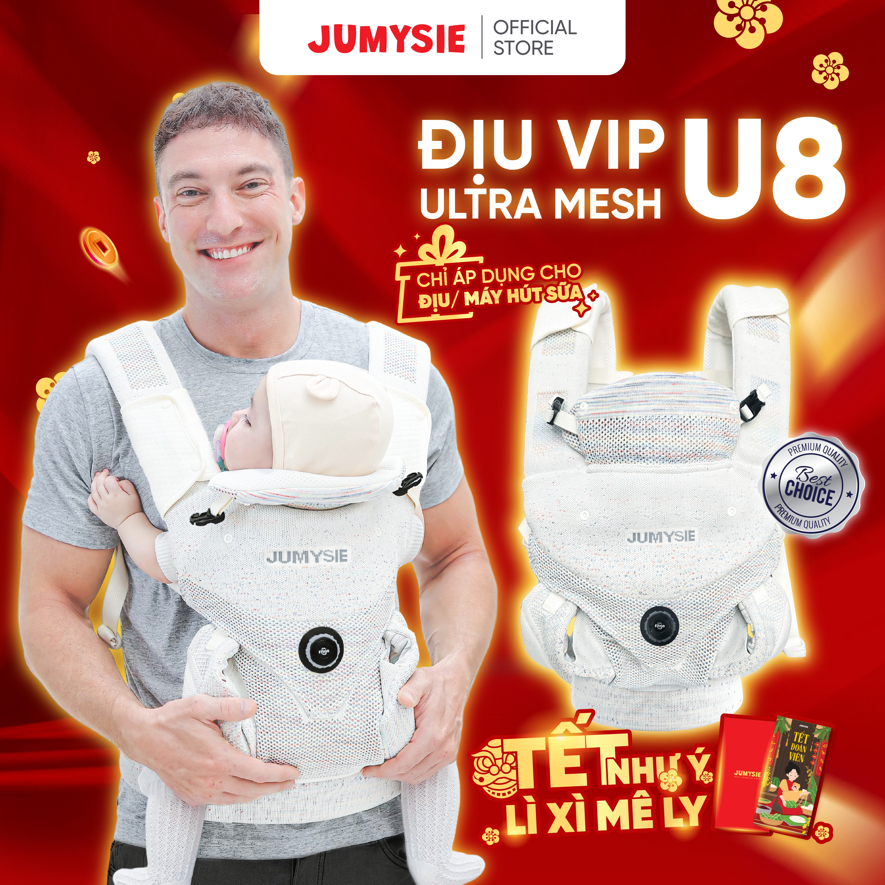 Địu Trợ Lực U8 Ultra Mesh Jumysie Cao Cấp – Vải Flyknit 5D Siêu Thoáng Khóa Fitgo Thông Minh