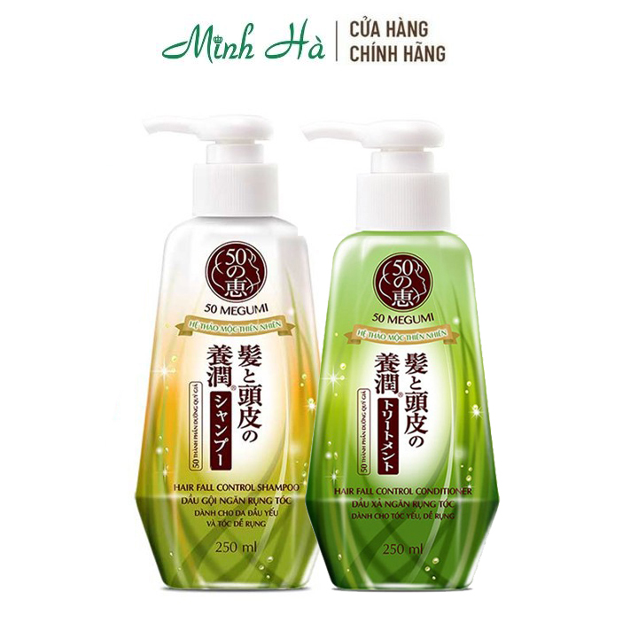 Bộ Đôi Gội Xả Ngăn Rụng Tóc 50 Megumi Hair Fall Control 250Ml Hệ Thảo Mộc Thiên Nhiên Dành Cho Tóc Yếu Dễ Rụng