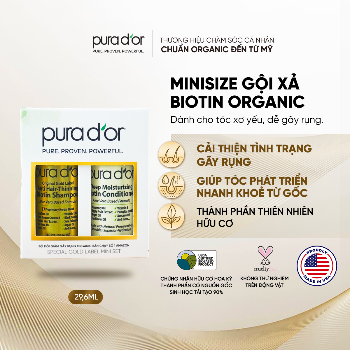 Combo Minisize Dầu Gội Dầu Xả Biotin Original Gold Label 30ml PURA DOR