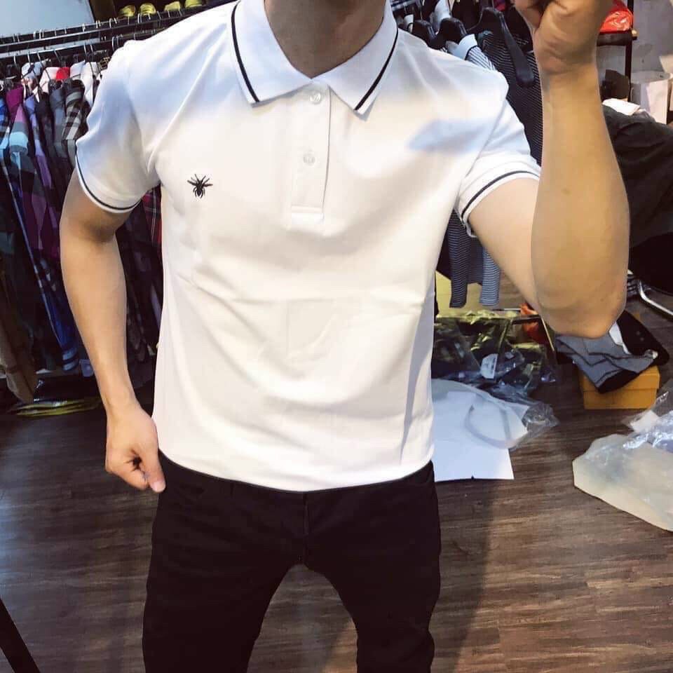Áo Polo Nam Trơn Có Cổ Đen Trắng Vải Dày Không Xù Lông