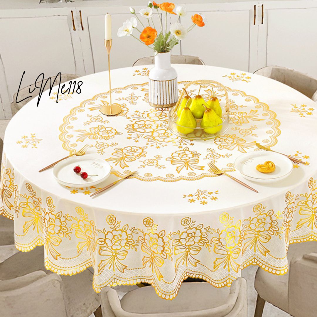 Khăn trải bàn tròn nhiều mẫu đẹp - tấm chải bàn Tết 3D nhũ vàng chống thấm đẹp cao su trang trí sang trọng trải bàn gỗ ăn phòng khách bàn thờ phật gia tiên làm việc- LiMe118