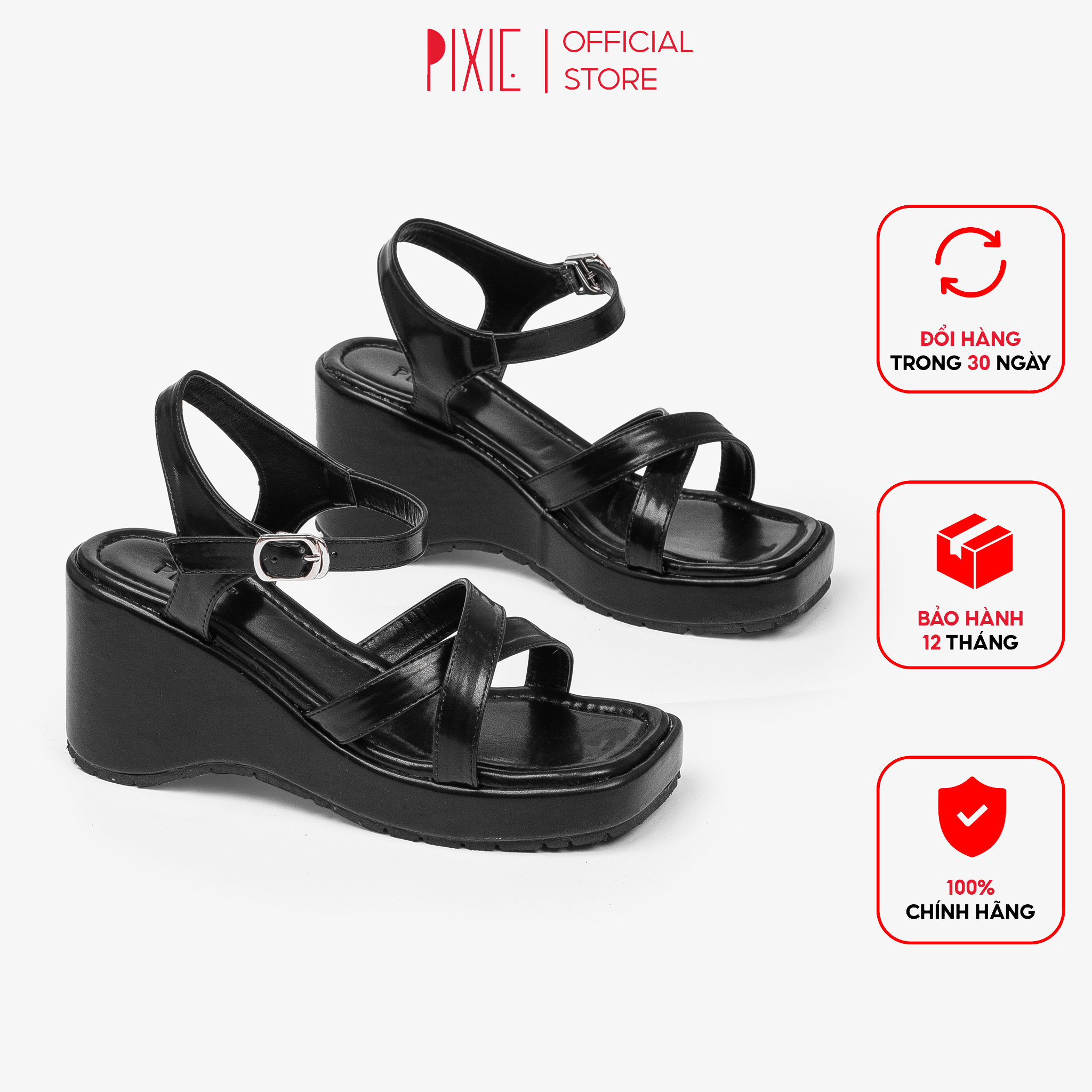 Giày Sandal Đế Xuồng 7cm Quai Chéo Pixie X971