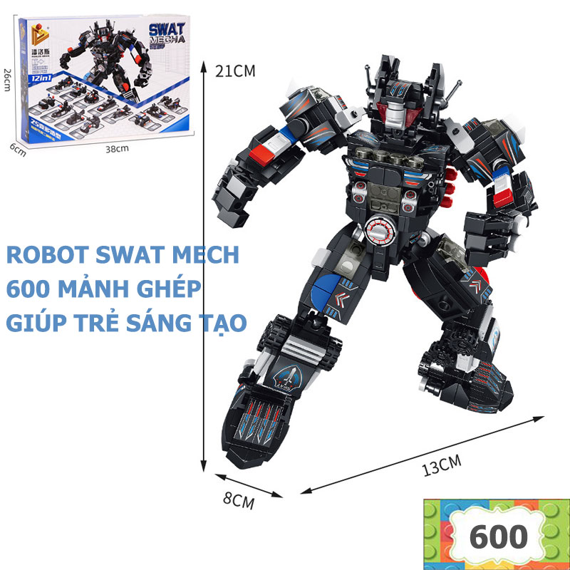 Đồ chơi lắp ráp lego robot swat mecha 600 mảnh ghép 12 trong 1 giúp trẻ tư duy sáng tạo