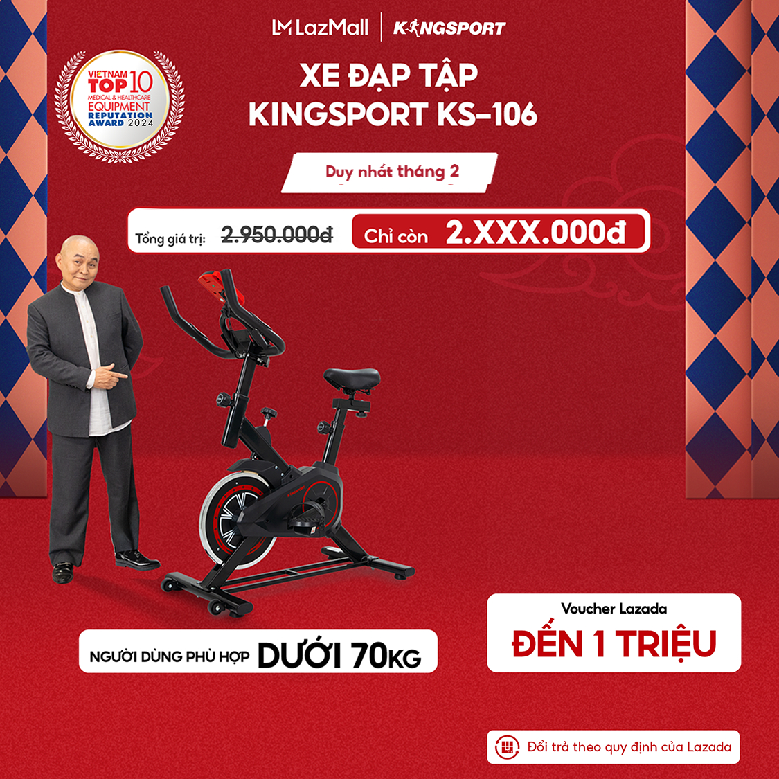 Miễn phí lắp đặt | Xe đạp tập KINGSPORT KS-106 khung   khung sườn chắc chắn tích hợp đồng hồ đo lườn