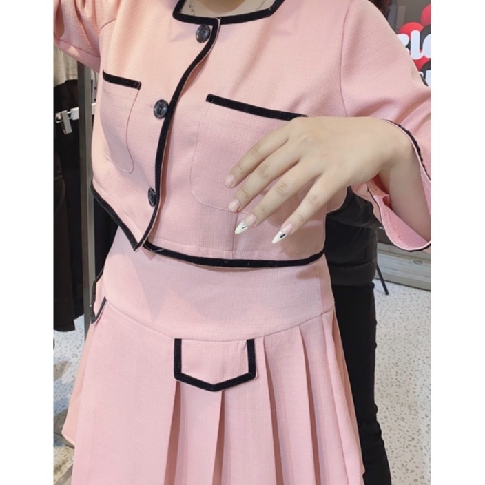 [Nhập LAZXUHUONG03 giảm 40k/299k] Set dạ Tweed Pinky hồng nữ bigsize dáng croptop thu đông chân váy xòe thiết kế sang chảnh MIAH BIGSI