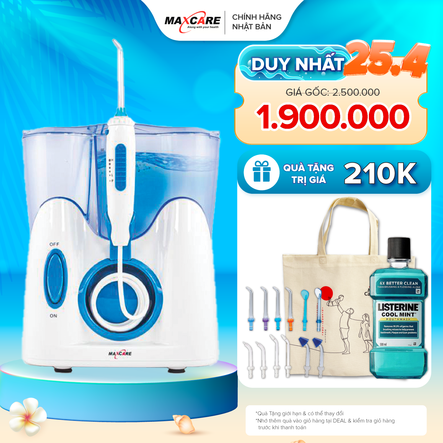 Máy tăm nước sóng siêu âm Maxcare Max456plus - Phiên bản cao cấp Nhật Bản - Tặng 12 đầu tăm nước có 
