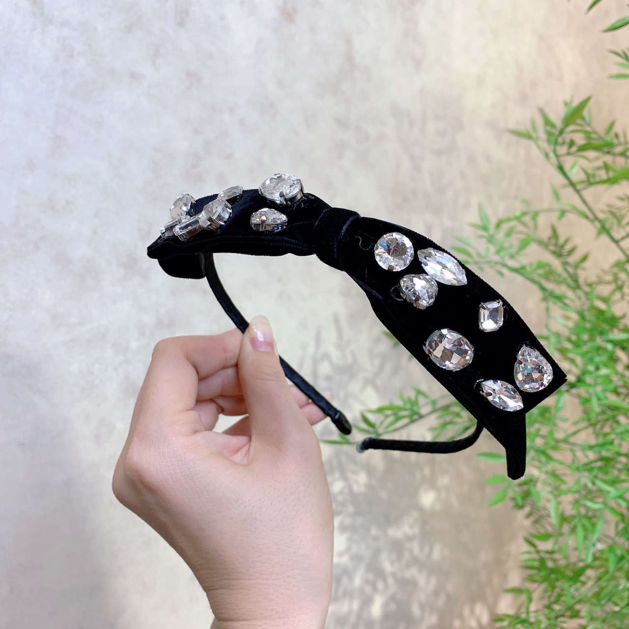 AK1491 Cài tóc nơ đính đá lấp lánh băng đô màu đen đơn giản dễ phối đồ bờm tóc nữ xinh thanh lịch ph