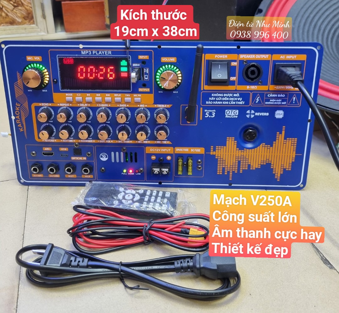 MẠCH LOA KÉO V15x DSP reverb  Dùng Cho 4 TẤC ĐÔI/ĐƠN KÍCH THƯỚC 19cm x 38cm