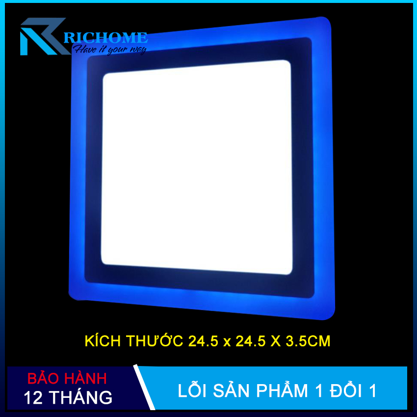 Đèn ốp nổi đèn led ốp trần vuông 24w (18w+6w) - 2 màu 3 chế độ thay đổi ánh sáng theo mỗi lần bật tắc công tắc chính thích hợp sử dụng phòng khách phòng ăn ban công hành lang…