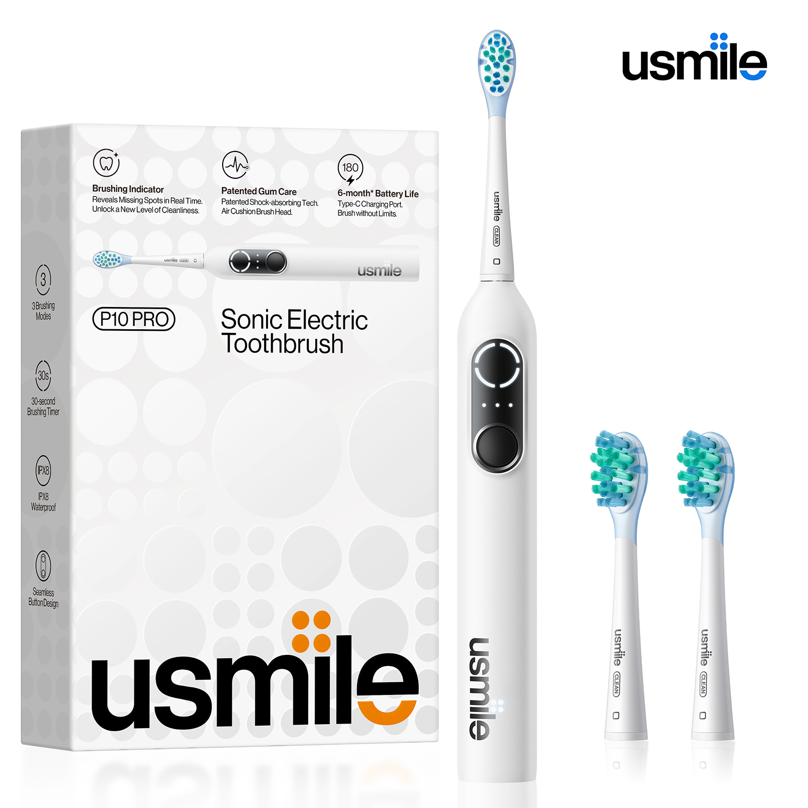 Bàn chải điện sóng siêu âm usmile P10 Pro - Trắng, IPX8, 34.000 rung/phút