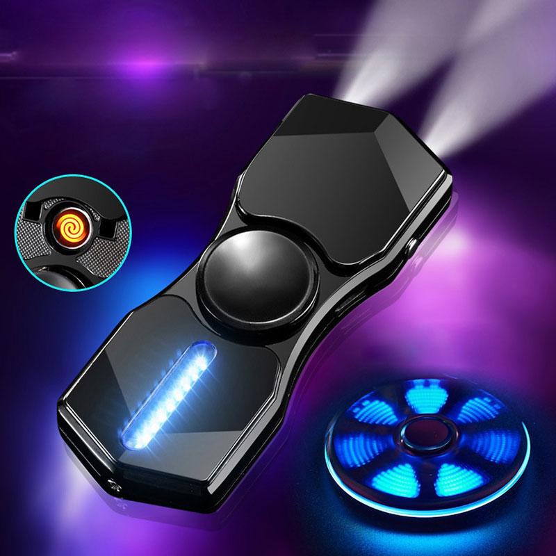 Hộp Quẹt Bật Lửa Hồng Ngoại Kiêm Đèn Pin Sạc Điện USB Kiểu Dáng Spinner Tạo 12 Hiệu Ứng Đèn Led - Hồ