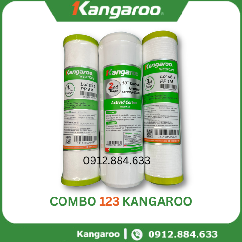 Bộ 3 lõi lọc nước 123 Kangaroo cho các máy lọc nước dùng cốc lọc 10" (Dùng được cho máy Karofi Sunho