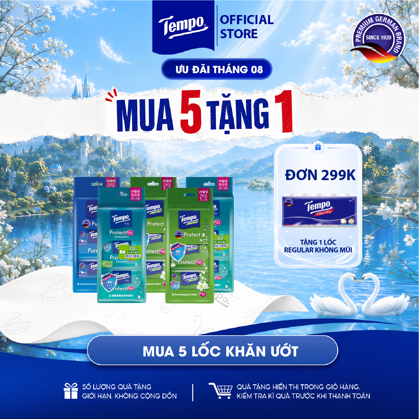 [COMBO 5 LỐC] Khăn Ướt Mini Tempo Protect Ngăn Ngừa Vi Khuẩn cao cấp - Diệt khuẩn 99% - Thương hiệu Đức