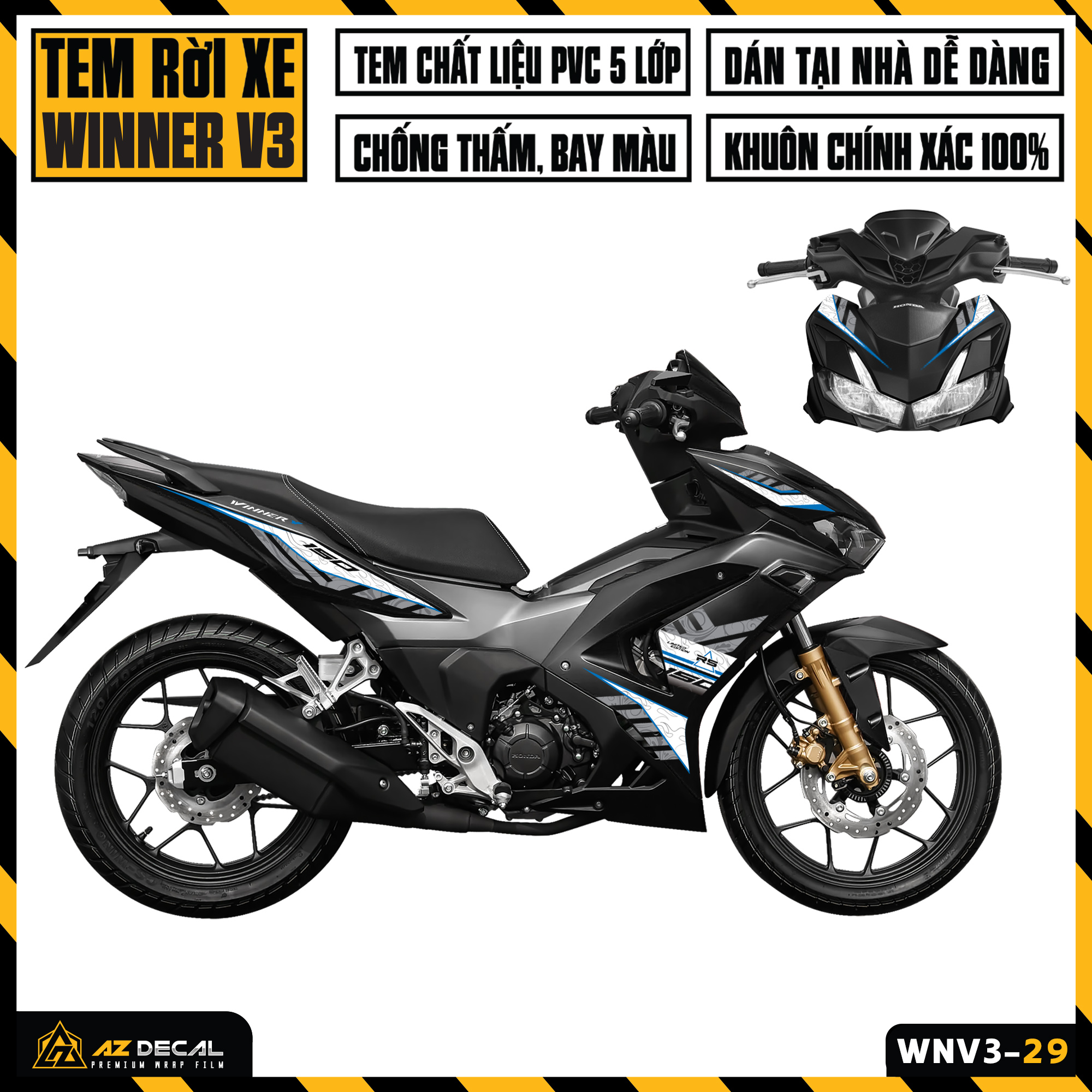 Tem Xe Winner V3 RS150 | WNV3-29 | Team Decal Hình Dán Winner X 150 2022 Đen Đỏ Trắng Chống Nước Bền