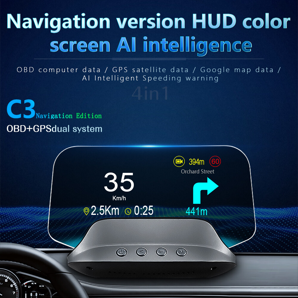 XTOBD Newest C3 Head Up Display OBD2 HUD Mirror Updated Optional Navigation HUD Speed Fuel Consumpti