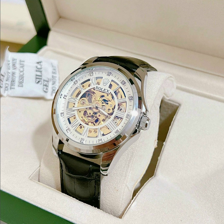 [HÀNG ĐẸP MÁY NHẬT] ĐỒNG HỒ CƠ NAM DÂY DA - Đồng hồ Rolex dây da, Máy Cơ automatic Size 40mm mặt đồng hồ lộ cơ đẹp và sang trọng cho nam đeo cực ôm tay