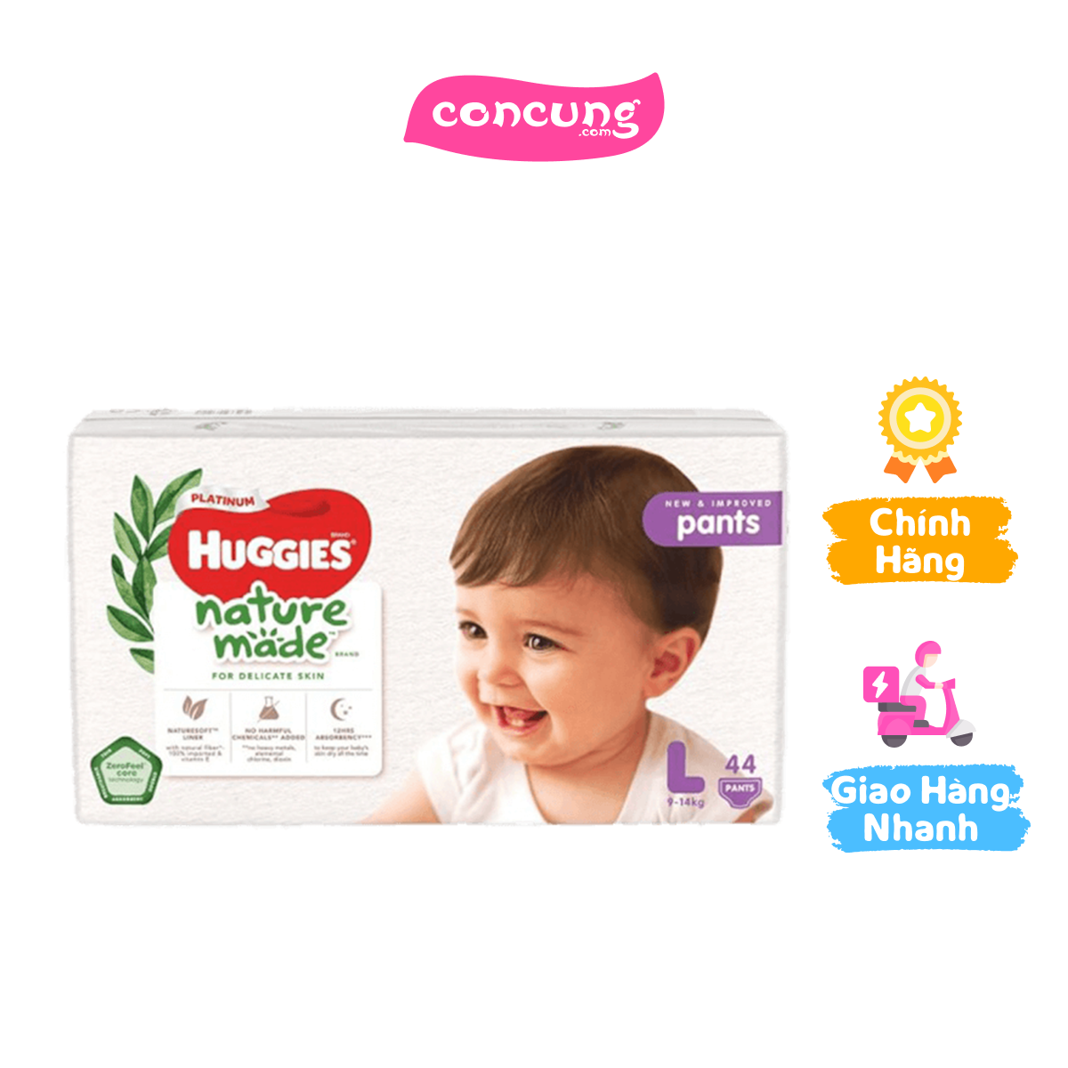 Tã quần siêu cao cấp Huggies Platinum Nature Made L 44 miếng